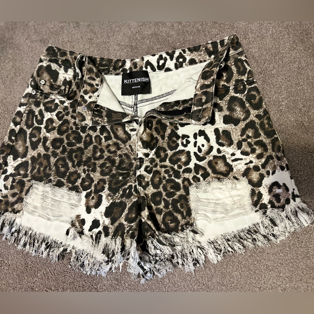 Kara Leopard Distressed Denim Shorts